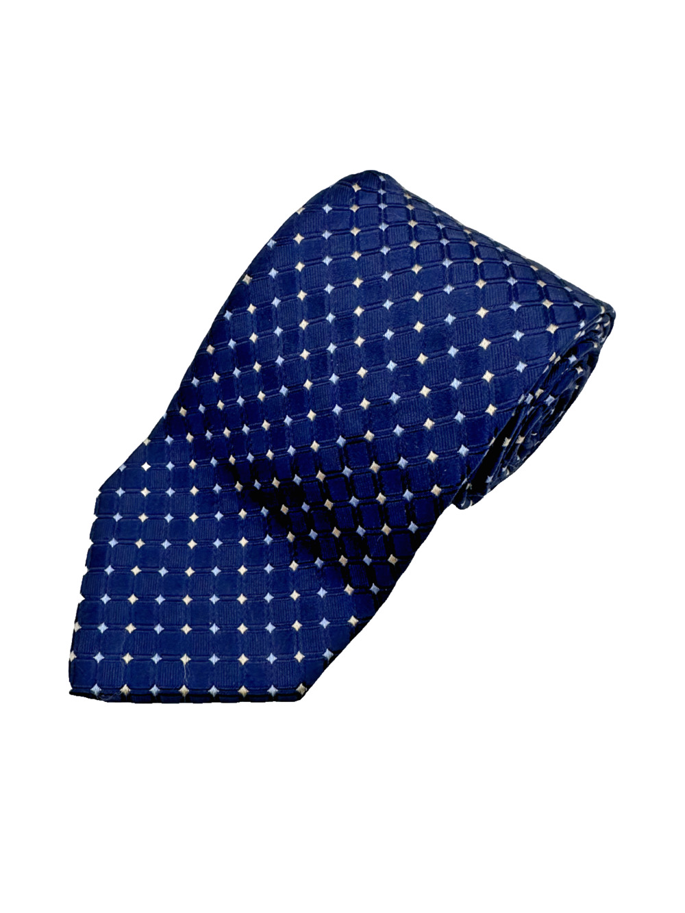 Nautica Navy Blue Diamond Square Geometric Lattice 100% Silk Tie